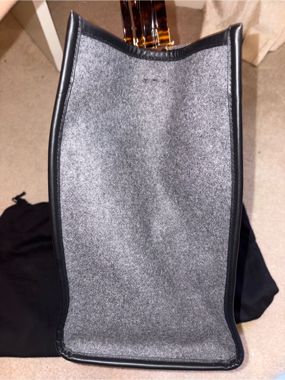 Authentic- Fendi Large Sunshine Shopper Tote Gray Flannel Wool FENDI Logo - Picture 14 of 16